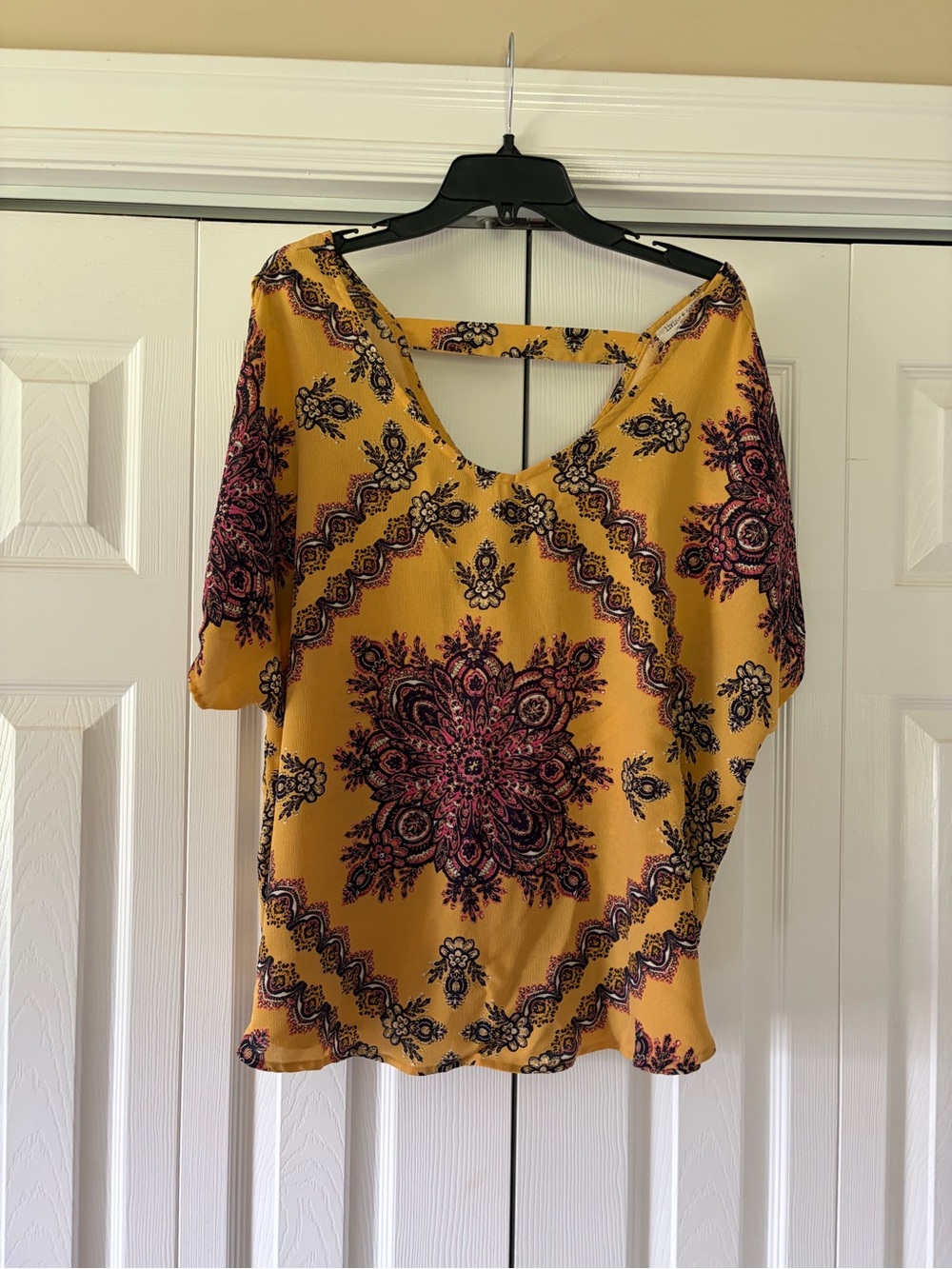 living doll Mustard Yellow Medallion Print Blouse